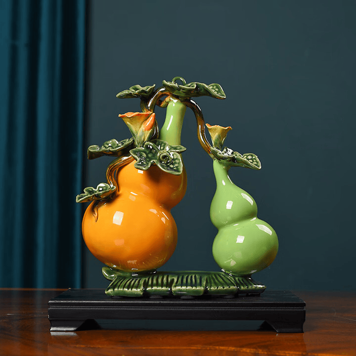 Ceramic Gourd Ornament Handicraft Gift Set with Base