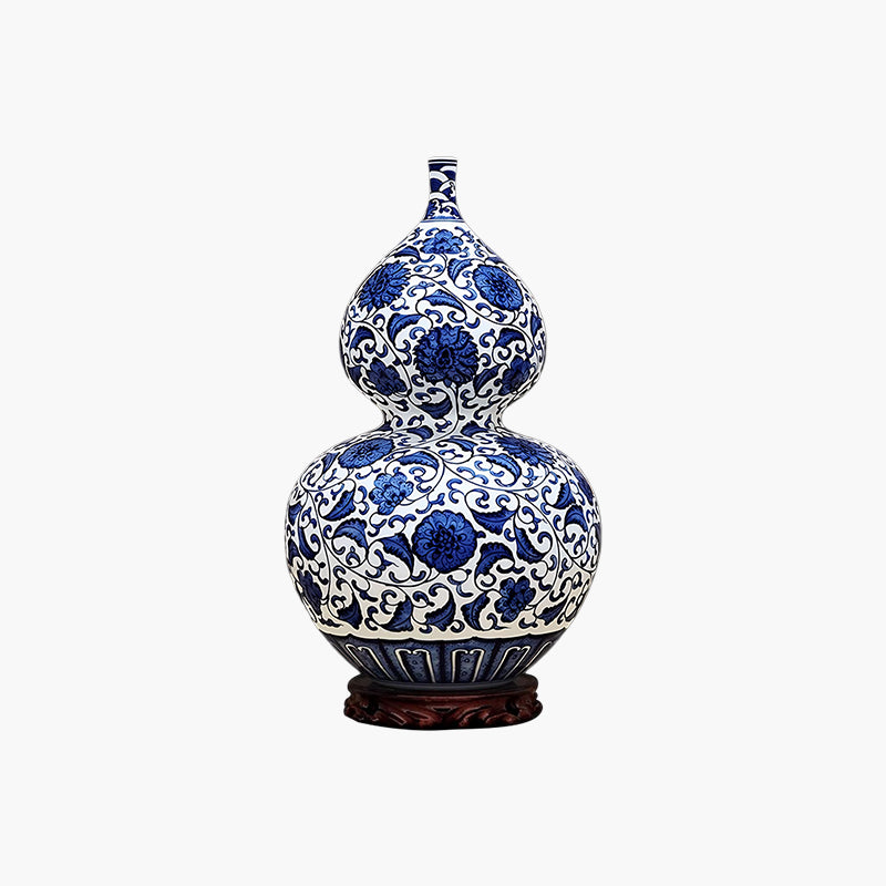 Blue and White Porcelain Gourd Ornament with Lotus Pattern