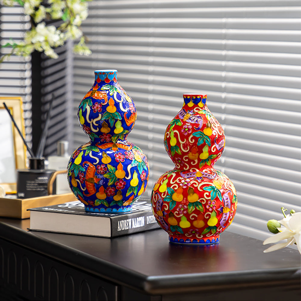 Enameled Porcelain Gourd Decor | Luxury Porcelain Home Decor