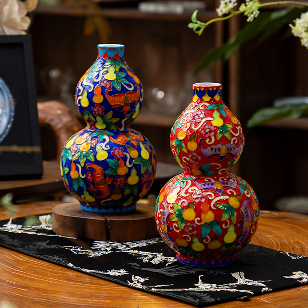 Enameled Porcelain Gourd Decor | Luxury Porcelain Home Decor