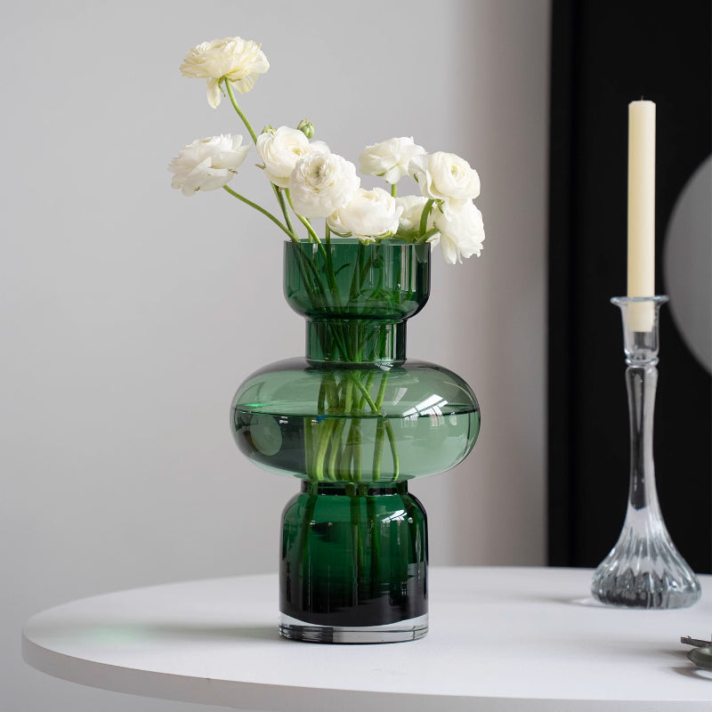 Green Gourd-Shaped Stacked Glass Vase - Modern Table Centerpiece