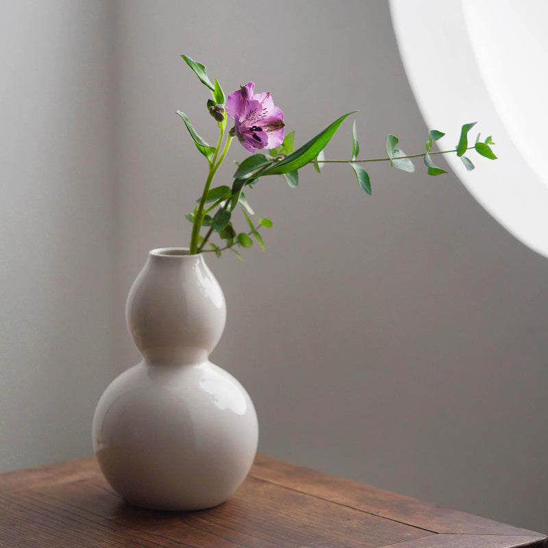 Handmade White Ceramic Gourd Vase | Smooth Glaze Minimalist Home Decor