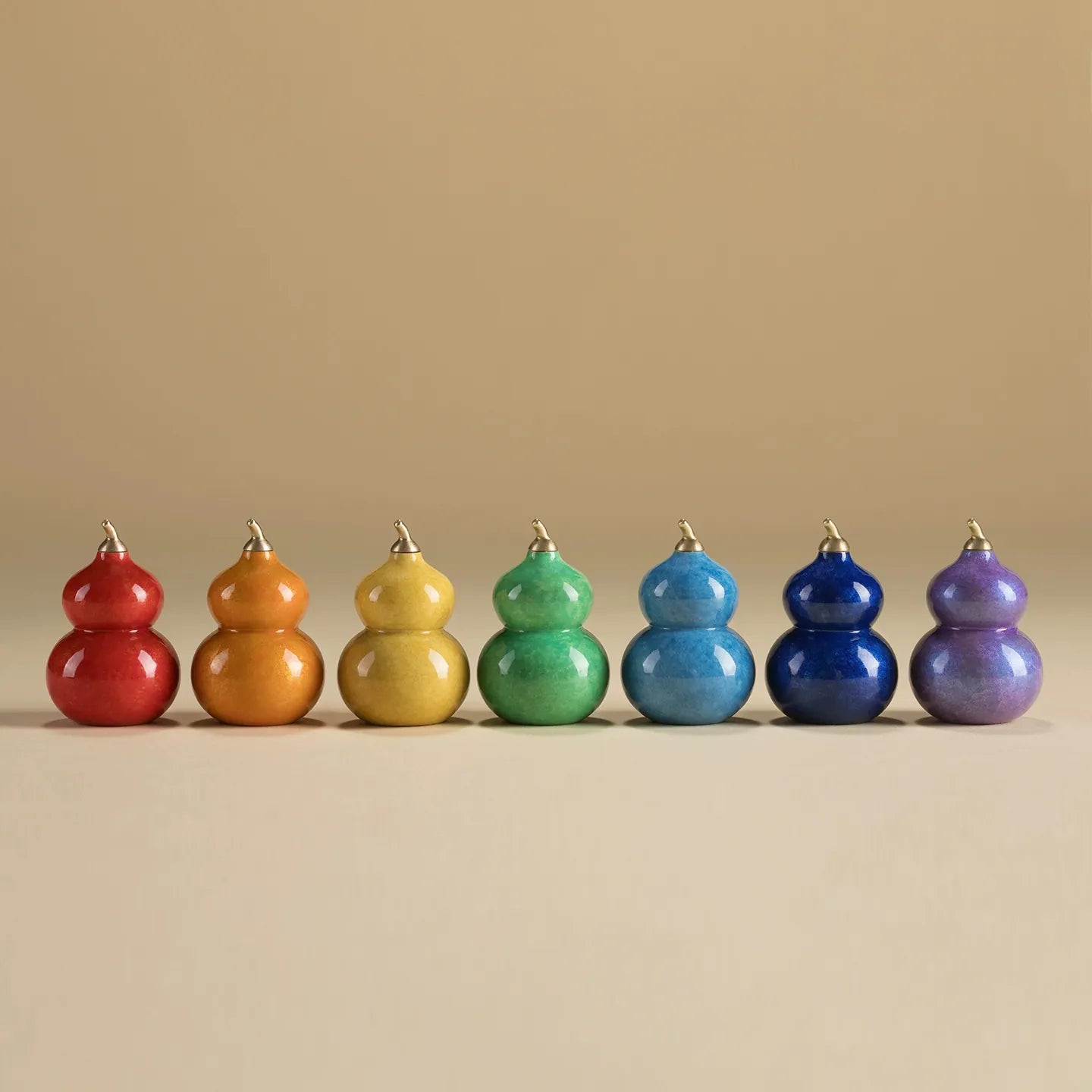 Seven-Color Copper Gourd Desktop Ornament A Set of Seven-Colored Gourds