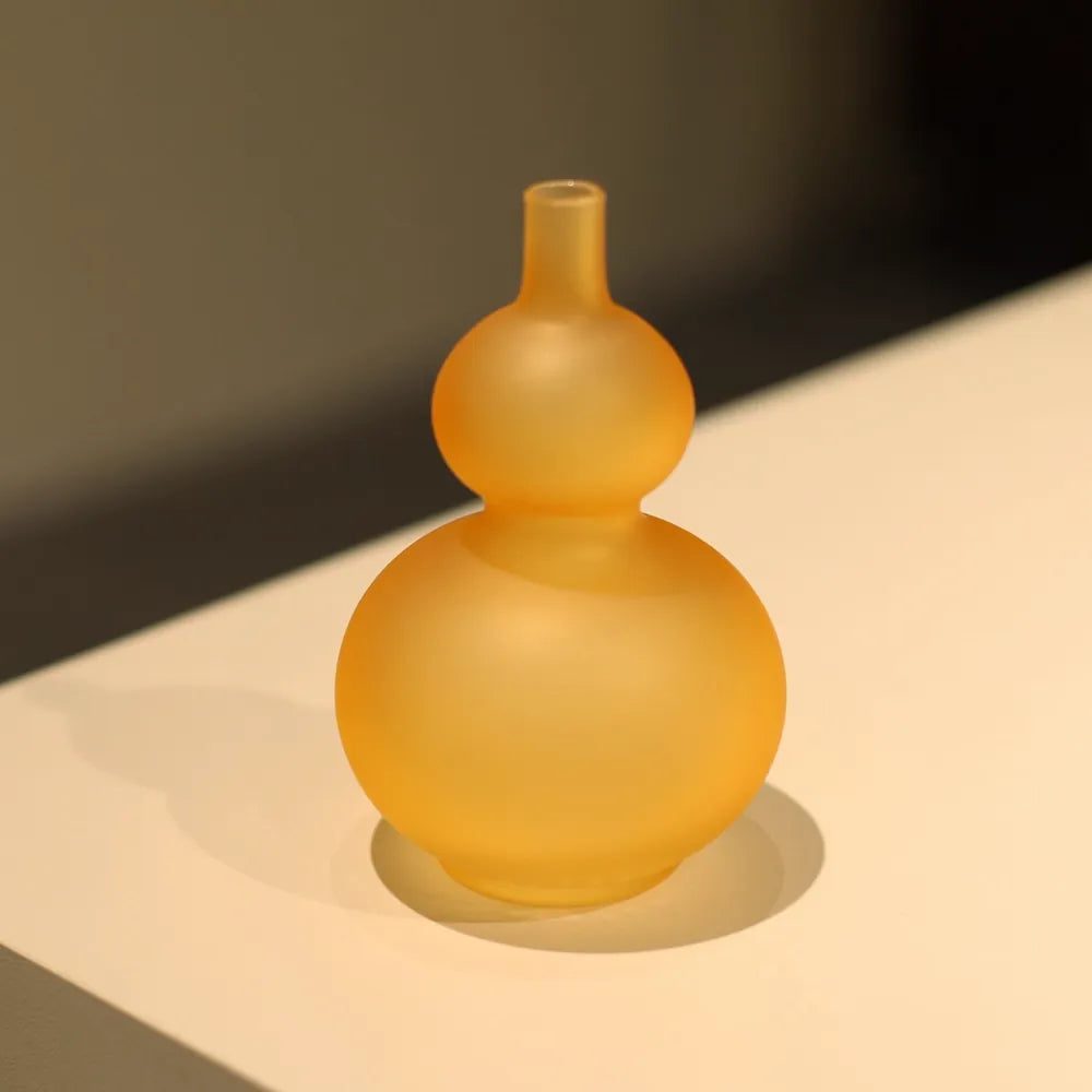 Frosted Yellow Gourd Shade & Ginger Glaze Candlestick Set | Luxury Home Decor Lampshade&Candlestick Set