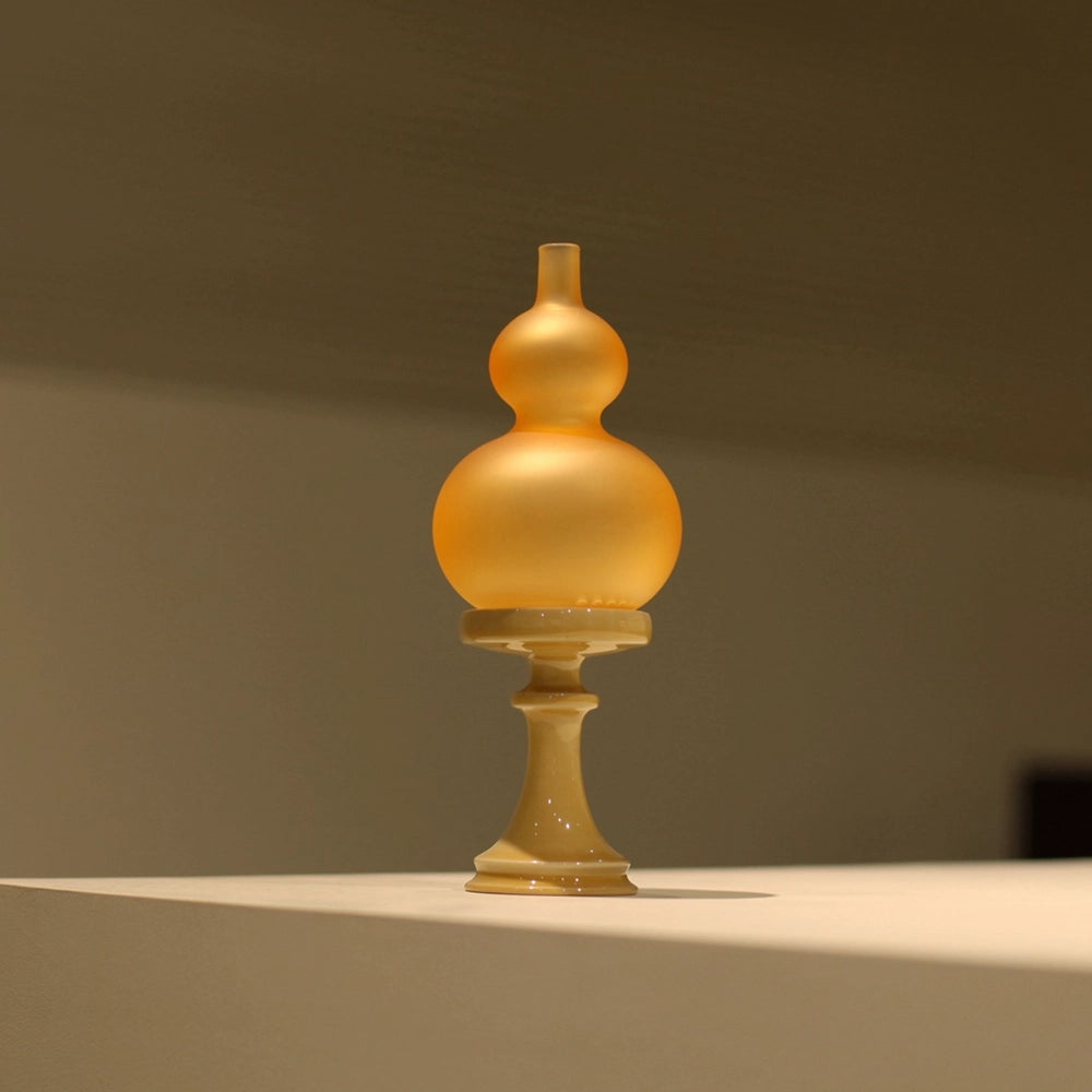 Frosted Yellow Gourd Shade & Ginger Glaze Candlestick Set | Luxury Home Decor