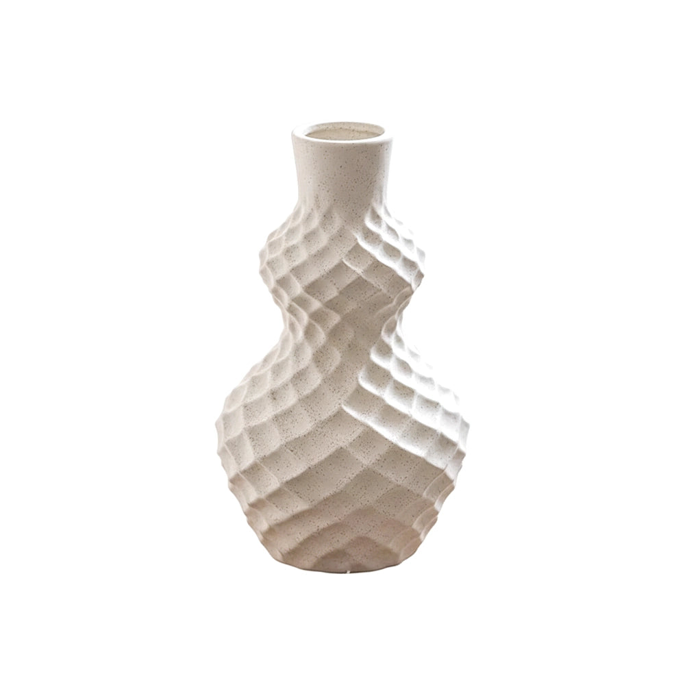 Handmade Ceramic Gourd Vase with Diamond Texture - Rustic Farmhouse Decor