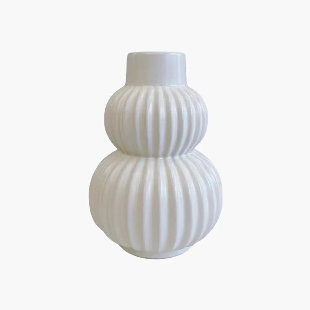 HOOHLU Vase Modern Ribbed Ceramic Gourd Vase - 21cm Double Bulb Flower Vessel