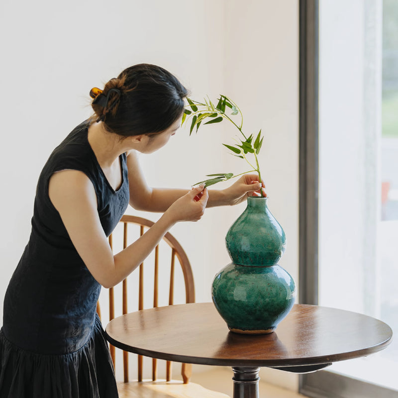 Handcrafted Celadon Gourd Decor with Crackle Glaze | Auspicious Chinese Decor