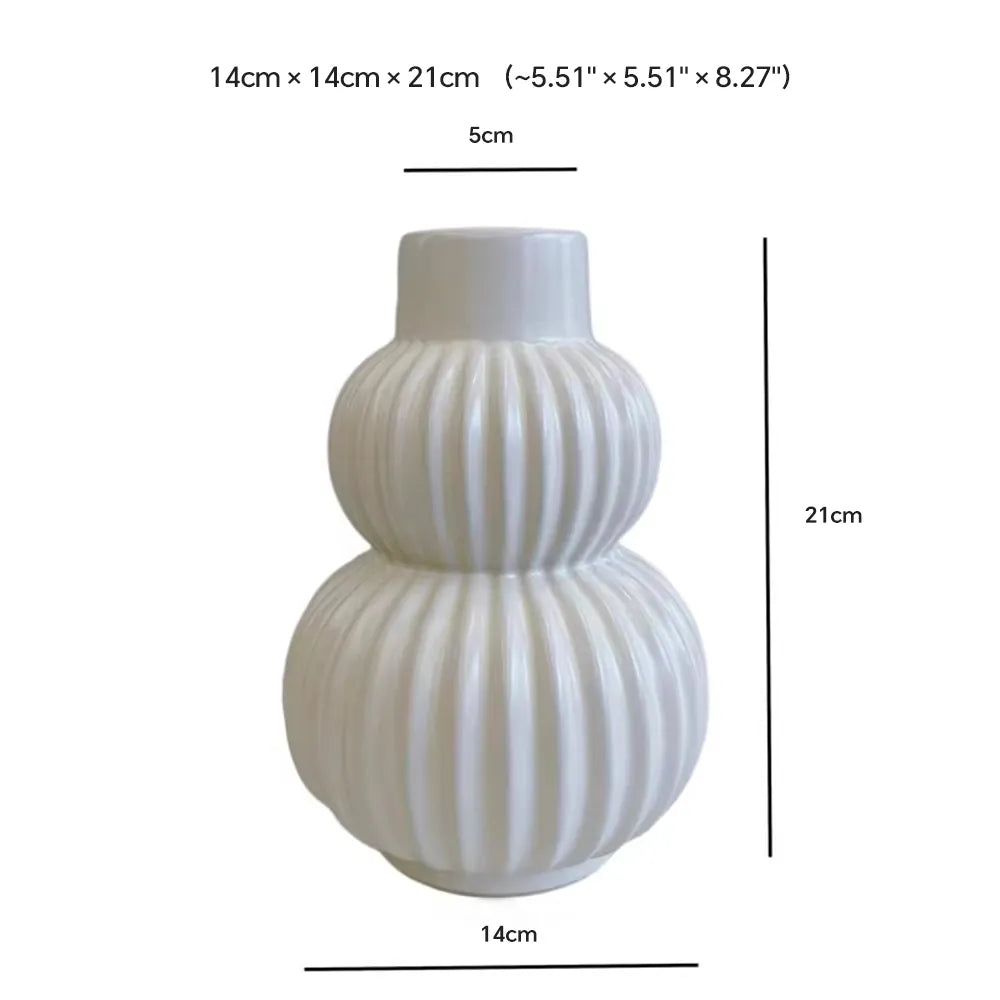 HOOHLU Vase Modern Ribbed Ceramic Gourd Vase - 21cm Double Bulb Flower Vessel