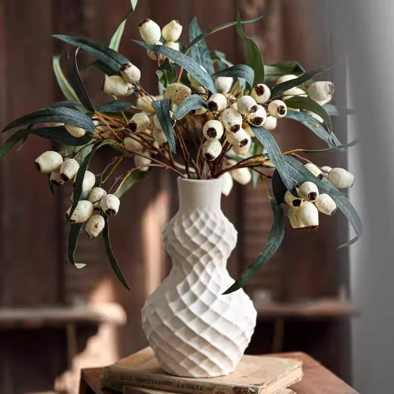 Handmade Ceramic Gourd Vase with Diamond Texture - Rustic Farmhouse Decor