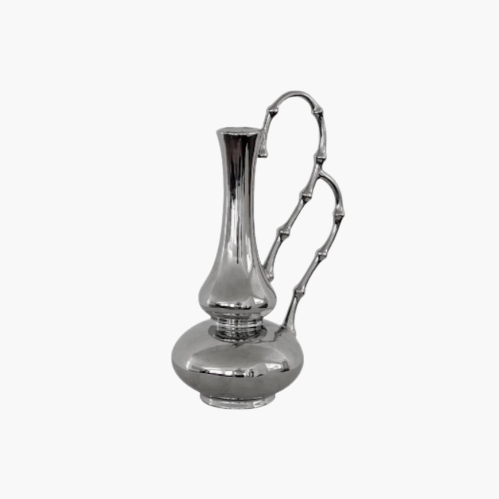 Modern Silver Ceramic Gourd Vase - 12 Inch Chrome Finish Flower Vessel with Bamboo Handle