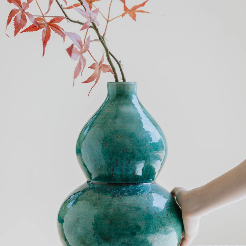 Handcrafted Celadon Gourd Decor with Crackle Glaze | Auspicious Chinese Decor