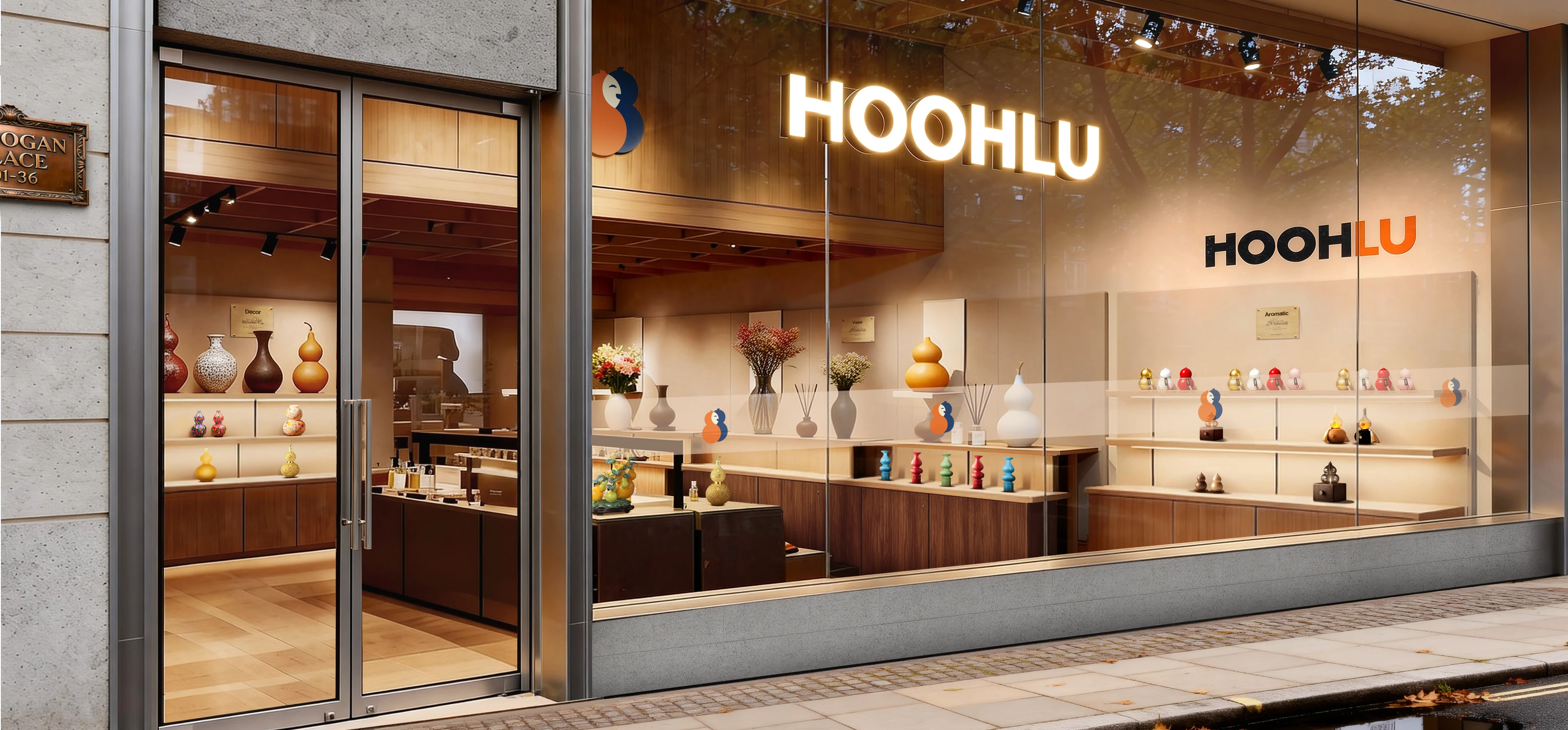HOOHLU official brand gallery and storefront showcasing a premium collection of porcelain vases, scented candles, and decorative art pieces.