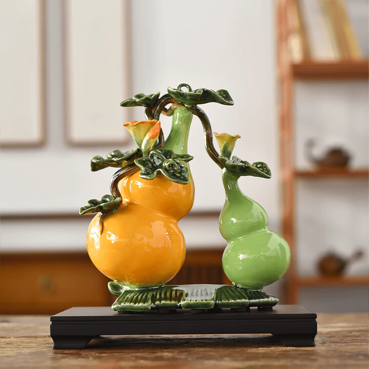 Ceramic Gourd Ornament Handicraft Gift Set with Base