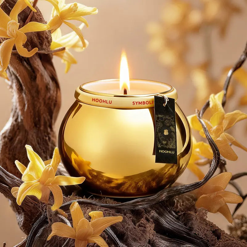 The Gilded Silhouette™ | Sculptural Porcelain Vessel Floral.Osmanthus / 170g(Wood Wick)