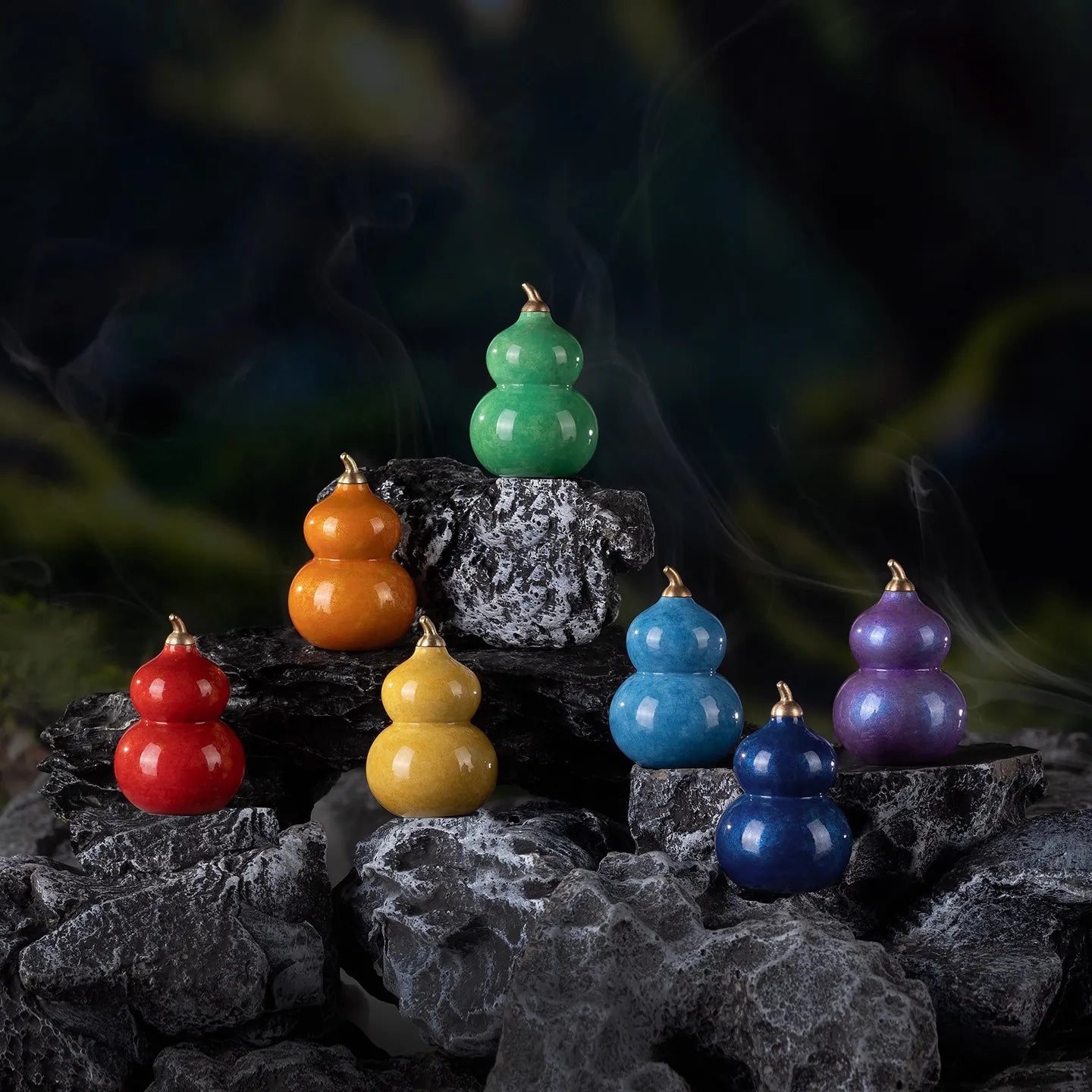 Seven-Color Copper Gourd Desktop Ornament A Set of Seven-Colored Gourds
