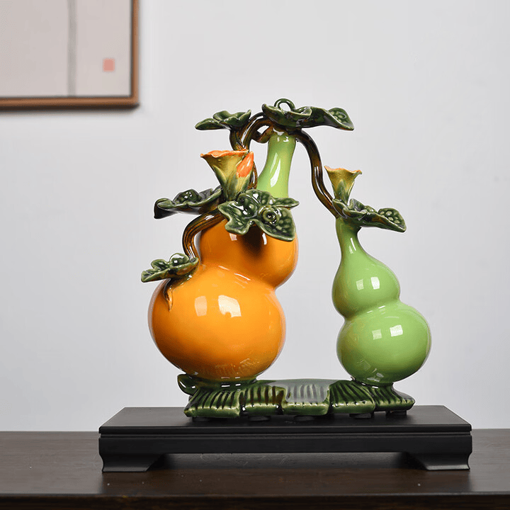 Ceramic Gourd Ornament Handicraft Gift Set with Base