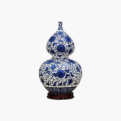 Blue and White Porcelain Gourd Ornament with Lotus Pattern