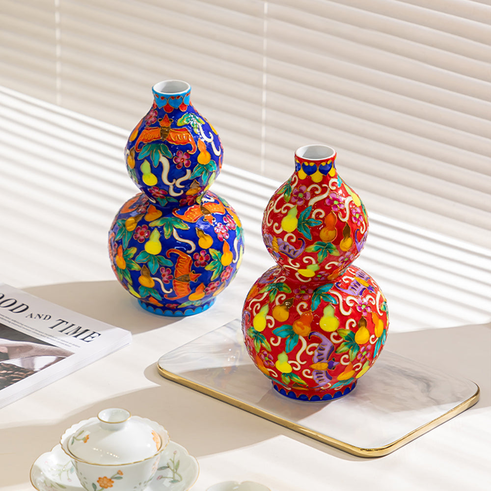 Enameled Porcelain Gourd Decor | Luxury Porcelain Home Decor