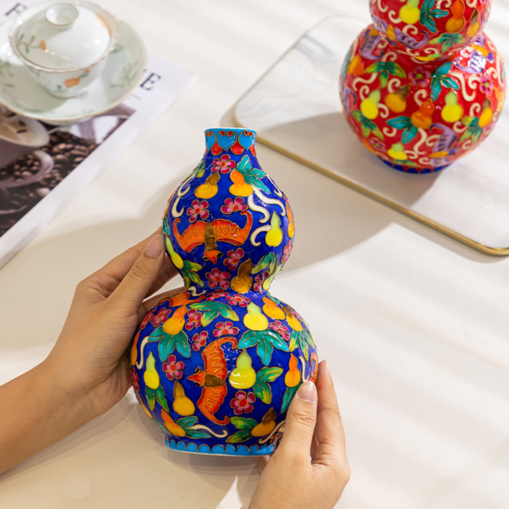 Enameled Porcelain Gourd Decor | Luxury Porcelain Home Decor