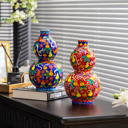 Enameled Porcelain Gourd Decor | Luxury Porcelain Home Decor