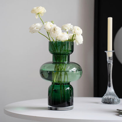 Green Gourd-Shaped Stacked Glass Vase - Modern Table Centerpiece