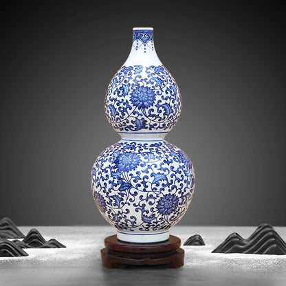 Blue and White Porcelain Gourd Ornament with Lotus Pattern