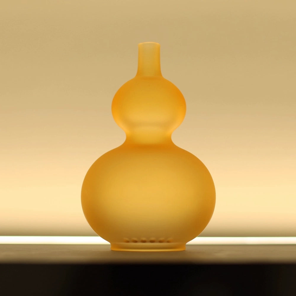 Frosted Yellow Gourd Shade & Ginger Glaze Candlestick Set | Luxury Home Decor