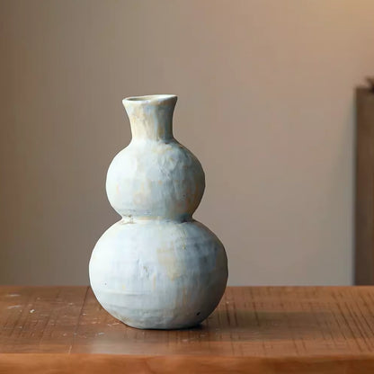 Rustic Wabi-Sabi Ceramic Vase - 21cm Handcrafted Gourd Shape