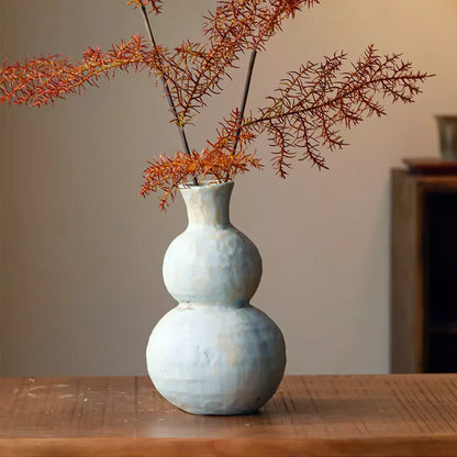 Rustic Wabi-Sabi Ceramic Vase - 21cm Handcrafted Gourd Shape