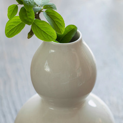 Handmade White Ceramic Gourd Vase | Smooth Glaze Minimalist Home Decor