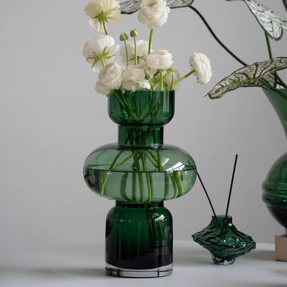Green Gourd-Shaped Stacked Glass Vase - Modern Table Centerpiece