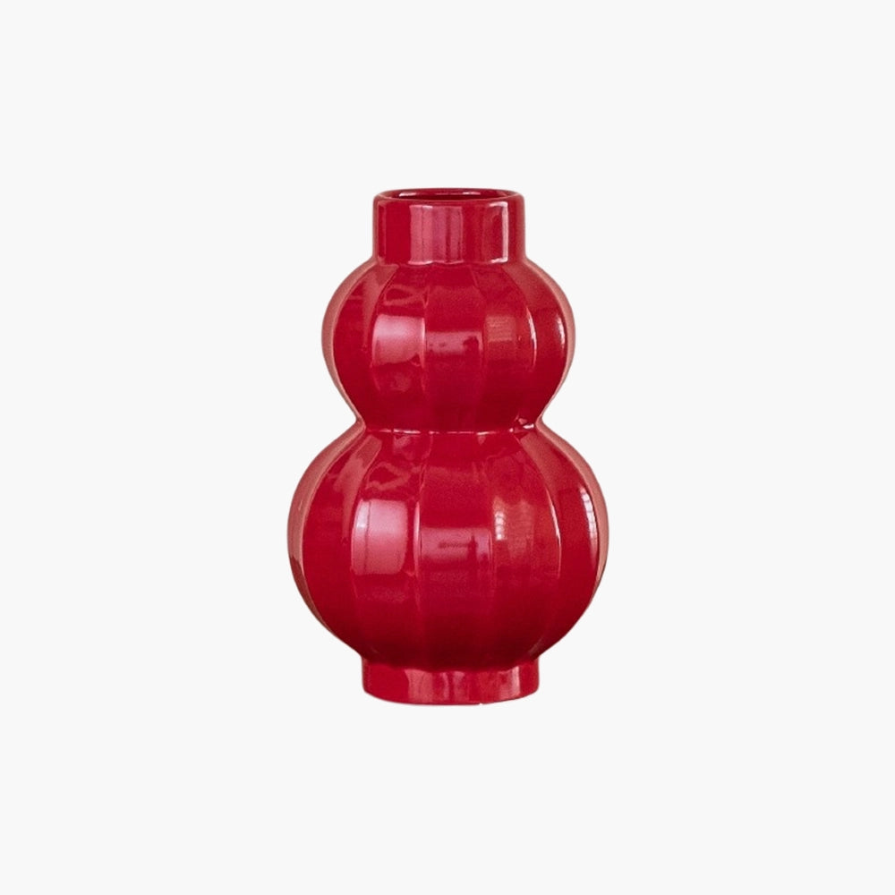 Red Ceramic Flower Vase - Lucky Lantern Shape Table Decoration