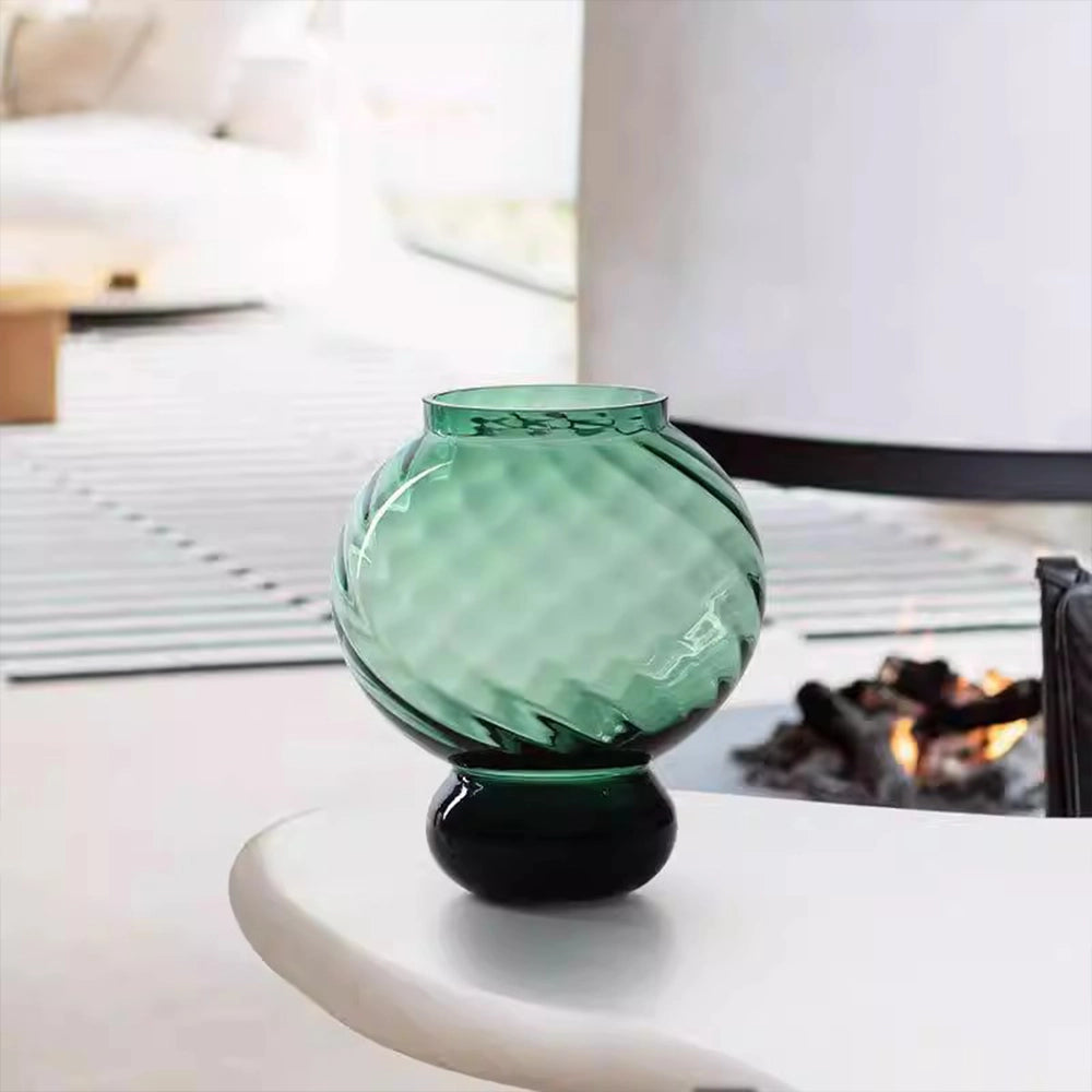 Twisted Gourd-Shaped Glass Vase with Stem Base – Decorative Vase for Home Decor