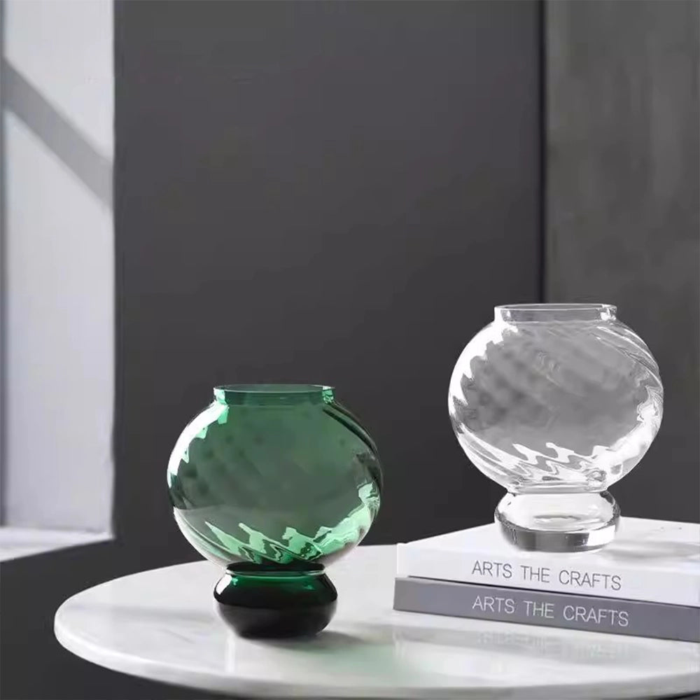 Twisted Gourd-Shaped Glass Vase with Stem Base – Decorative Vase for Home Decor