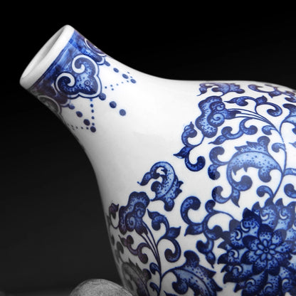 Blue and White Porcelain Gourd Ornament with Lotus Pattern