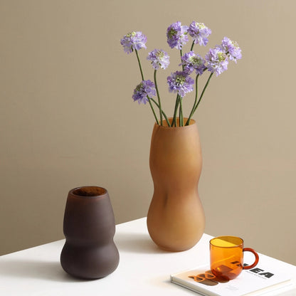 Modern Art Glass Vase - Frosted Brown Bottle Vase