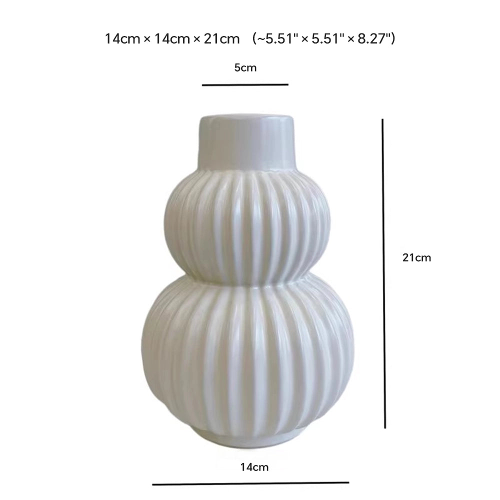Modern Ribbed Ceramic Gourd Vase - 21cm Double Bulb Flower Vessel