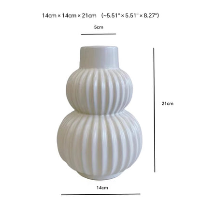 Modern Ribbed Ceramic Gourd Vase - 21cm Double Bulb Flower Vessel