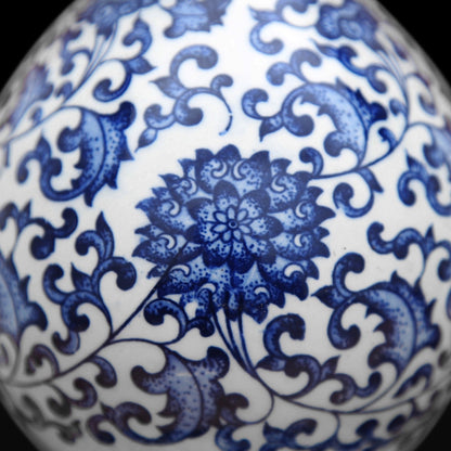 Blue and White Porcelain Gourd Ornament with Lotus Pattern