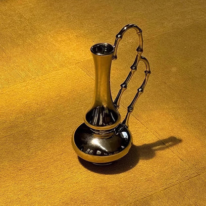 Modern Silver Ceramic Gourd Vase - 12 Inch Chrome Finish Flower Vessel with Bamboo Handle