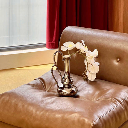 Modern Silver Ceramic Gourd Vase - 12 Inch Chrome Finish Flower Vessel with Bamboo Handle