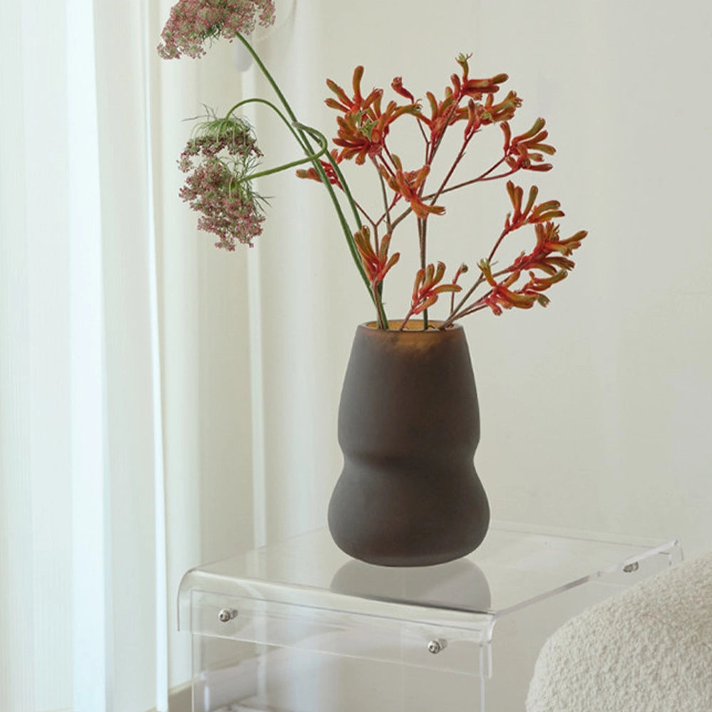 Modern Art Glass Vase - Frosted Brown Bottle Vase