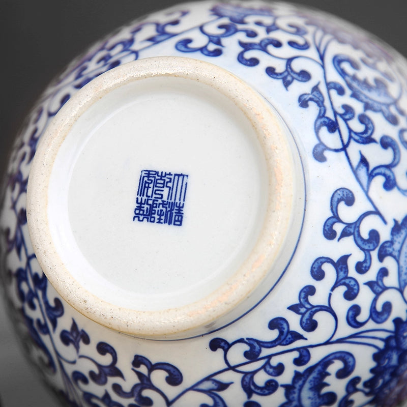 Blue and White Porcelain Gourd Ornament with Lotus Pattern