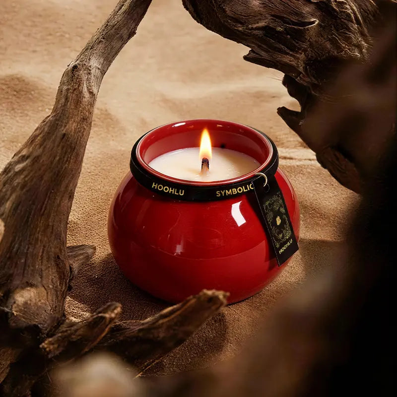 The Rouge Silhouette™ | Imperial Red Porcelain Vessel Woody.Sandalwood / 170g(Wood Wick)